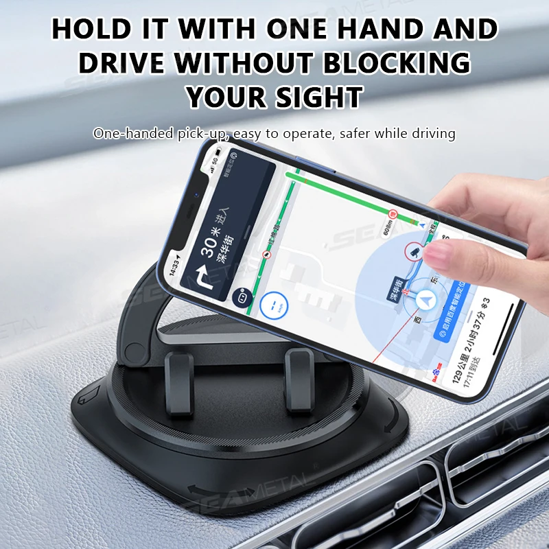 Black ABS Silicone Car Phone Holder with 360 Degree Rotation