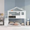 Twin Over Full House Bunk Bed with Blackboard and Storage Staircase,Wood Kids Bunk Bed with Roof and Safety Guardrails Beds 4