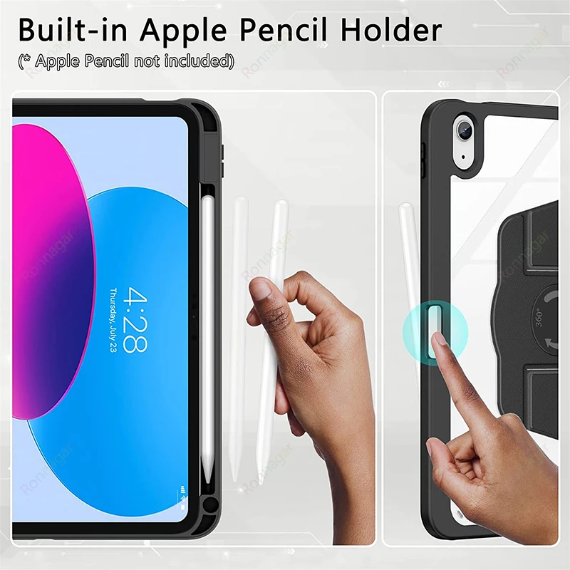 Versatile 360° Rotating Tablet Case with Pencil Holder