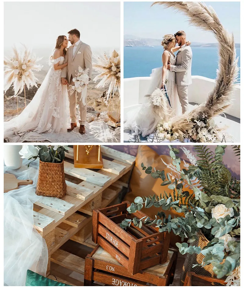 80Cm Large Pampas Grass Flowers Bouquet Fluffy Dried Floral Decoration - 5Pcs