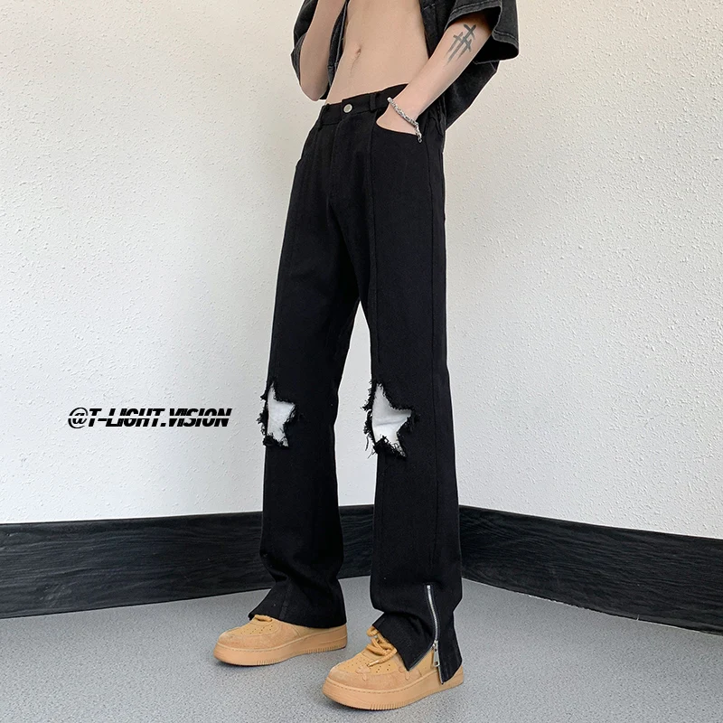 

2023 Men's Streetwear Personalized Jeans Slim Fit Printing Skinny Casual Pants Fashion Trend White/Black Color Trousers M-5XL