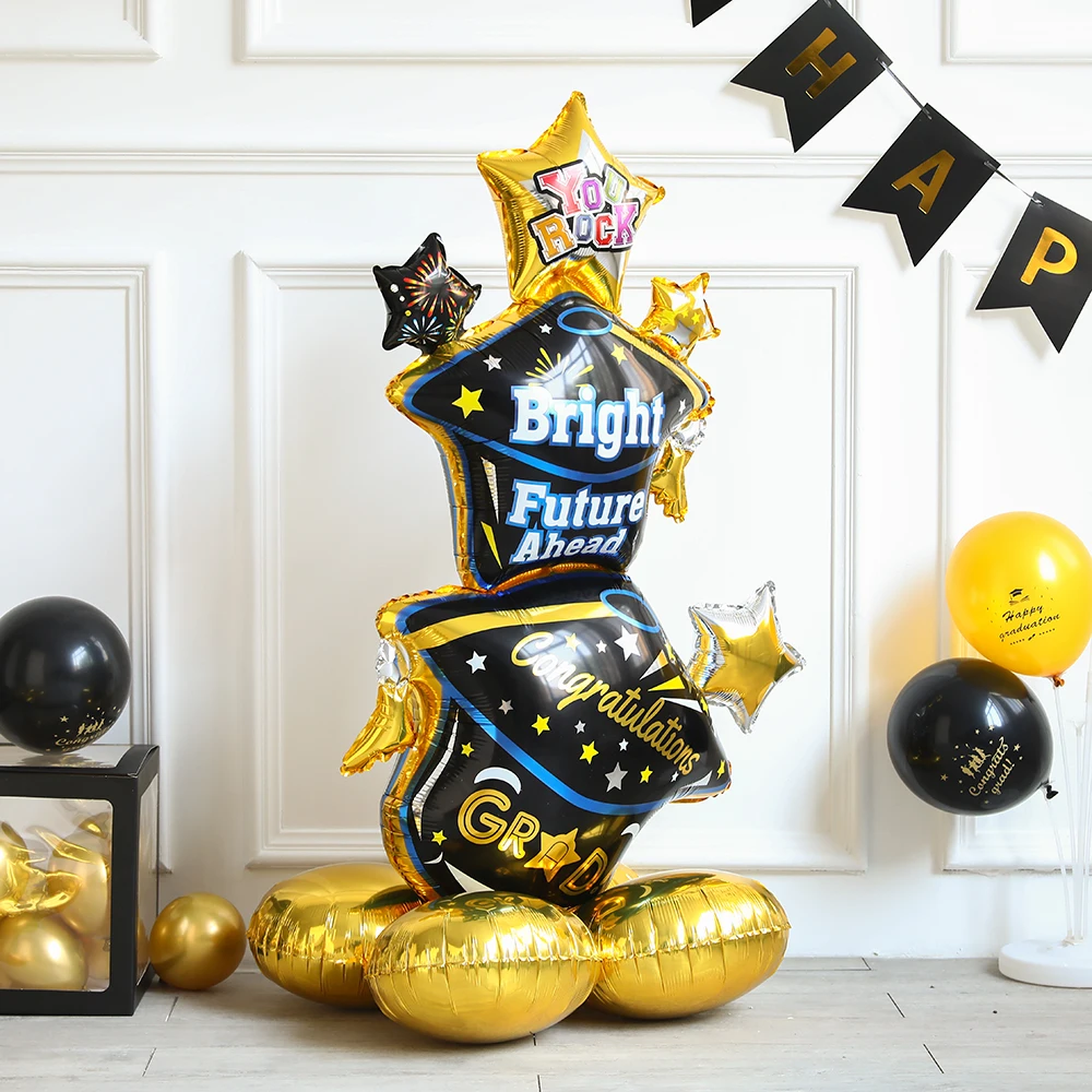 New Graduation Party Balloons 4D Standing Foil Globos Graduation 2024 Bachelor Cap Grad Congratulation Decoration Kids Favors