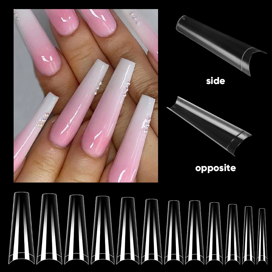 Transparent Stiletto fake nails Acrylic Ballerina Nail Tips Long Shape Half Cover Coffin Professional False Art Nails