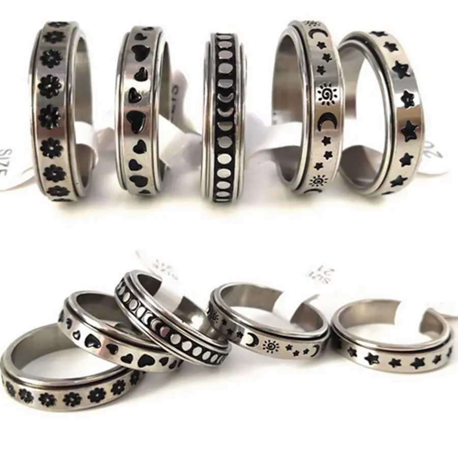 Großhandel 20 Stück Charm rotierende Eheringe süße Frauen Spinner Edelstahl Ring – Detail 3