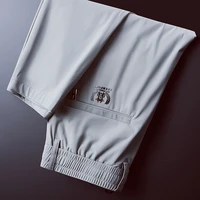 Ice Silk Men's Summer Pants Breathable Thin Elastic Waist Air Conditioning Long Trousers Faionable Straight Leg Casual Pants