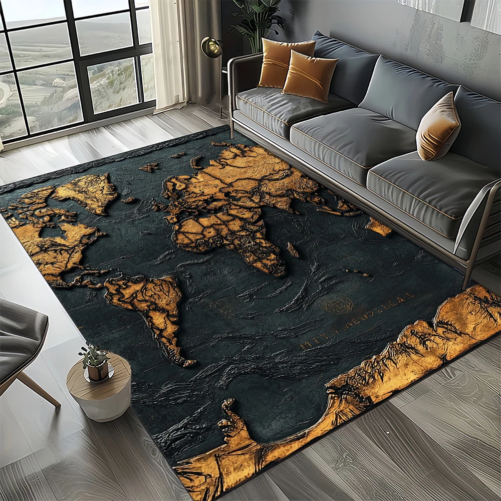 Nautical Map Rug – Retro Marine Compass Carpet | Non Slip Floor Mat for Living Room