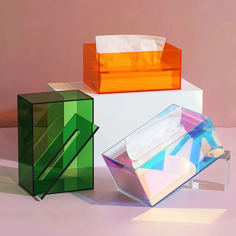 Simple And Creative Acrylic Colorful Tissue Box Office Household Tea Table Light And Luxury Paper Extraction Transparent Storage 3
