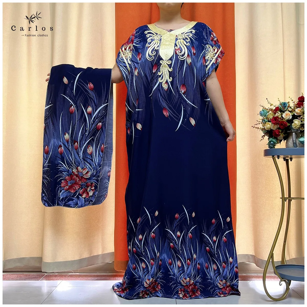 

Muslim Abayas For Women Dubai Stretch Print Cotton Loose Fit African Elegant Dresses Caftan Marocain Femme Robe With Headscarf