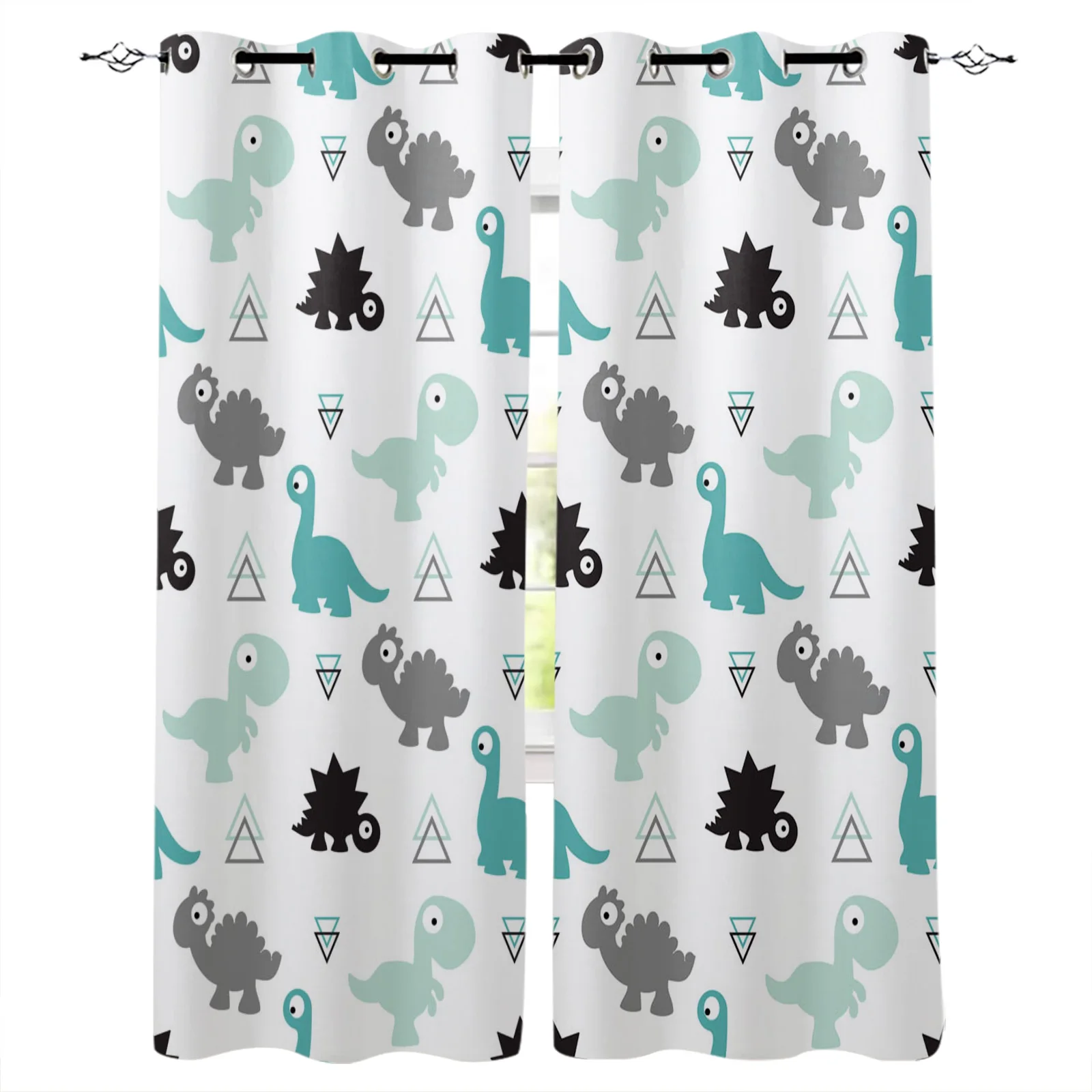 

Dinosaur Cartoon Kawaii Geometric Blackout Curtains Window Curtains for Bedroom Living Room Decor Window Treatments