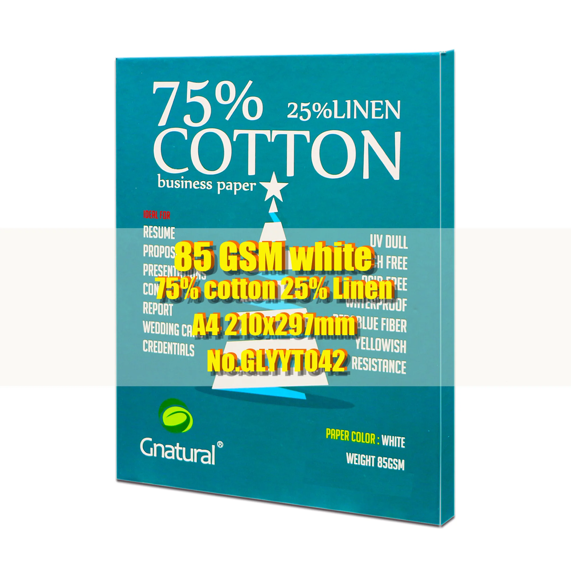 85gsm 75% cotton 25% linen paper A4 210*297mm 100 sheets GLYYT042