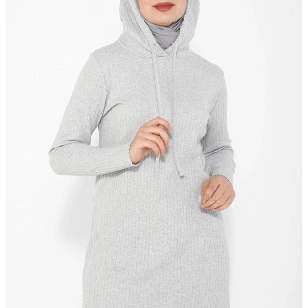 Ramadan Kaftan Dubai Hooded Hijab Dress Drawstring Design Long Sleeve Full Cover Muslim Fashion Knitted Islamic Modest Robe