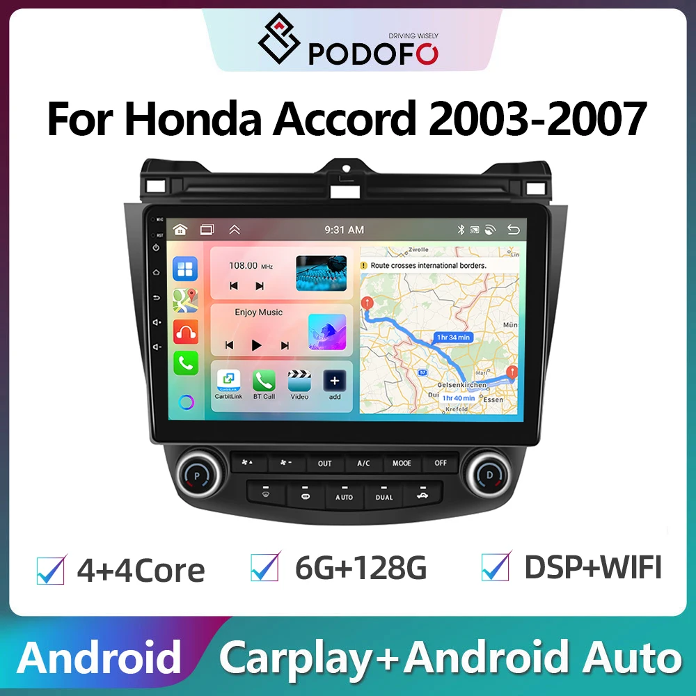 

Podofo 2Din Android Car Radio Multimidia Video Player For Honda Accord 2003-2007 GPS Navigation Carplay Auto Stereo Head Unit