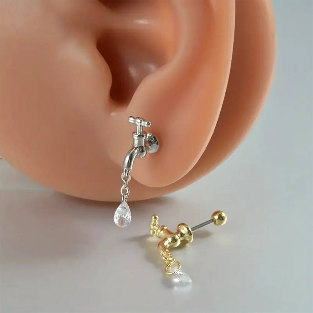 1PC Surgical Steel Faucet Stud Earring Water Drop Zircon Pendant - Main Image