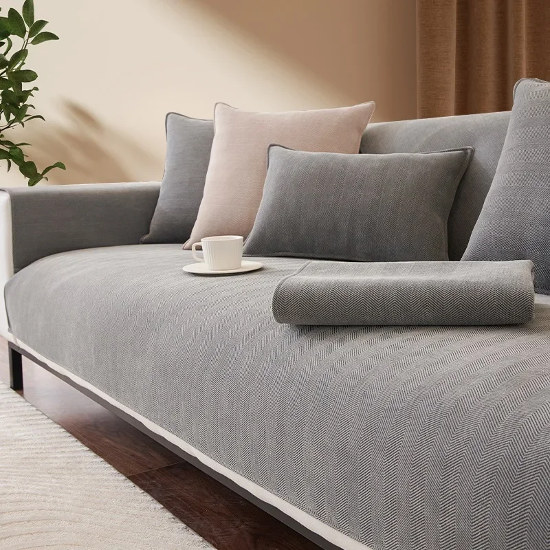 Chenille Striped Sofa Cover Solid Color Anti-slip Combination Sofa Cushion for Living Room Cover Furniture Dust Protection Towel 5