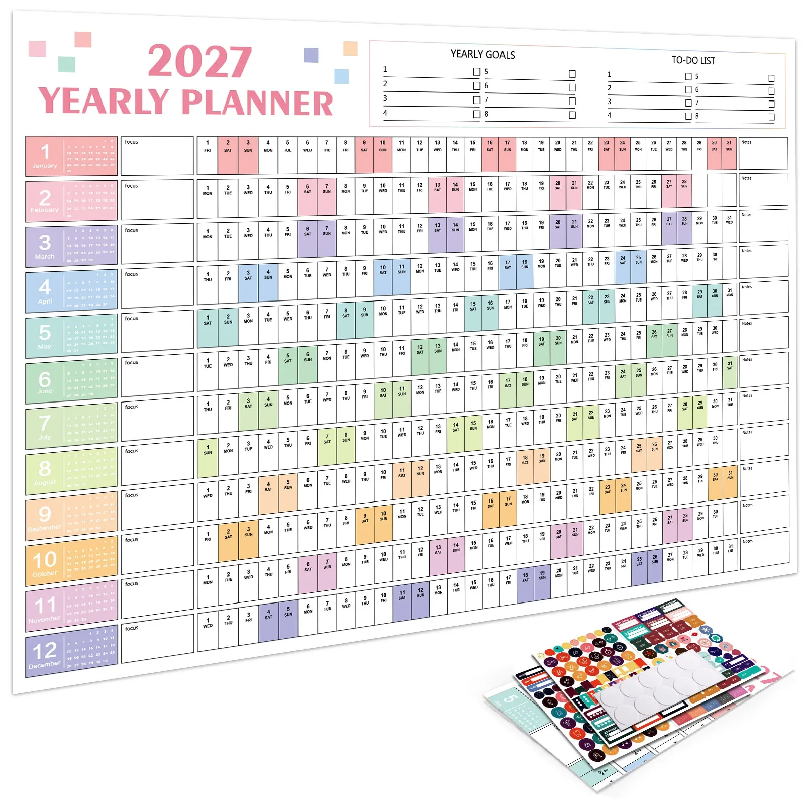 Calendario 2027 Versione Inglese Completa, Calendario da Parete, Planner Creativo e Semplice, Regalo di Natale, Organizzatore di Appuntamenti
