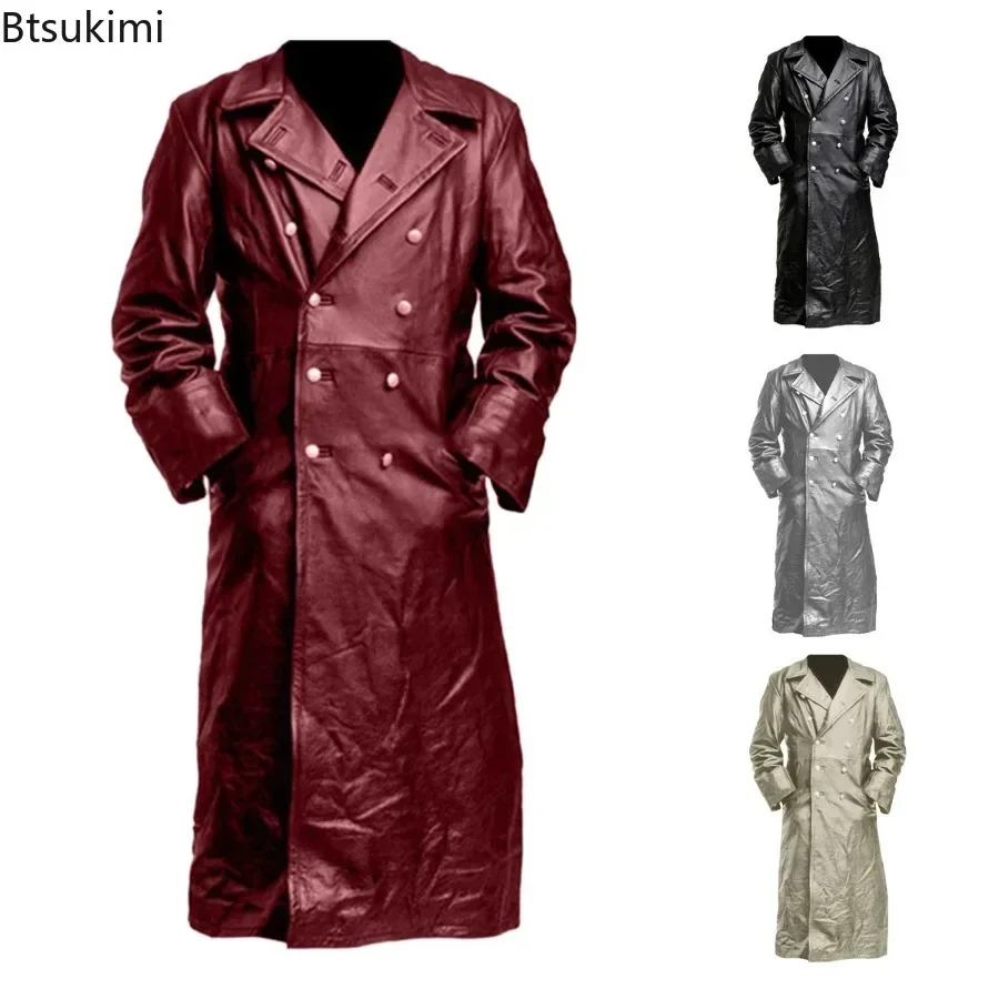 Trench-coat Vintage en Faux cuir pour homme