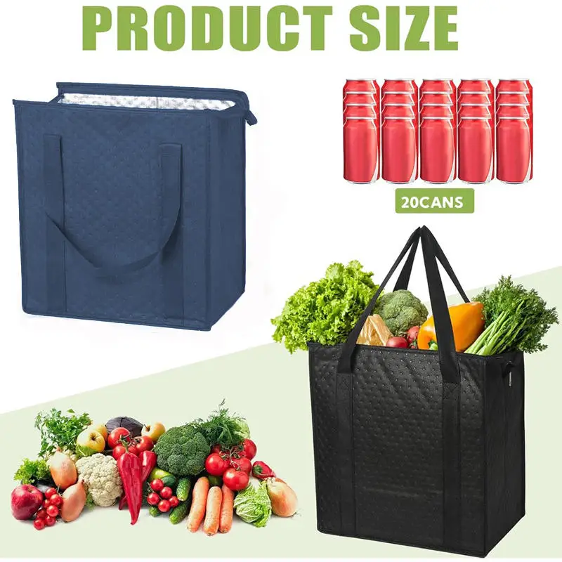 Insulated Shopping Bags for Groceries with Sturdy Zipper and Handles Large Foldable Washable Cooler Reusable Cooler Bags