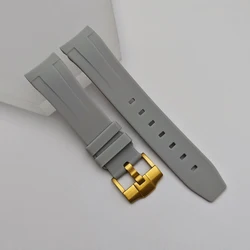 Black/Green High - Quality Rubber Strap 22mm Replacement Bracelet with Matching Watch/Case and Bezel Parts - 22mm (Grey gold)