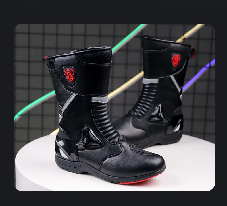 Motorcycle Boots YUWOZIZ Motorcycle Leather Boots - Protective Riding Shoes With Side Zipper, Anti-Slip Sole Motorcycle Boots With Ankle Support