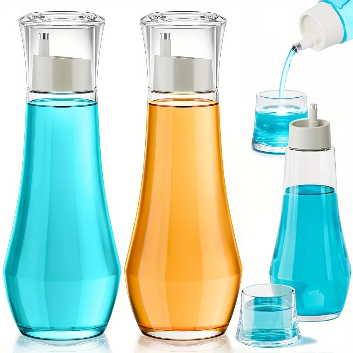 Mouthwash Dispenser Bottle Multifunctional Dispensing Refillable Glass Mouthwash Dispenser with Lid Portable Bathroom Countertop Container