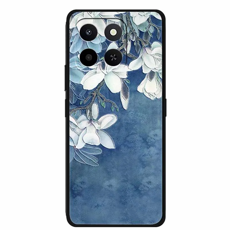 Embossed Floral Black Silicone Soft Back Cover - 3D Protective Case