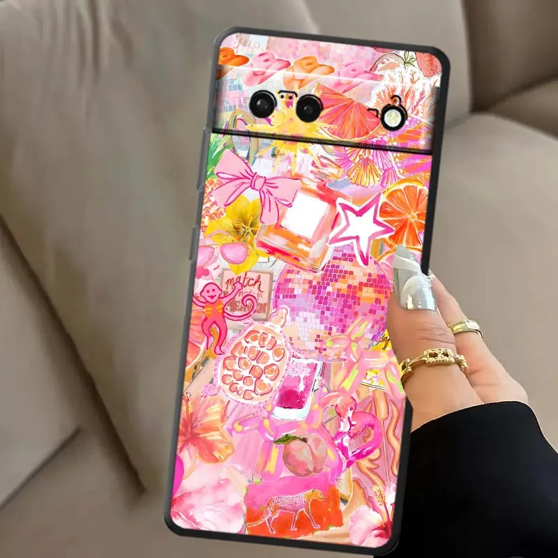 Cartoon Beach Wave Scene Soft Black Phone Case Cover