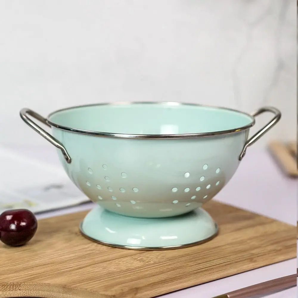 Carbon Steel Enamel Coated Fruit Basket Rust-proof Self Draining Fruit Drain Basket Drop-proof Vegetable Strainer Countertop