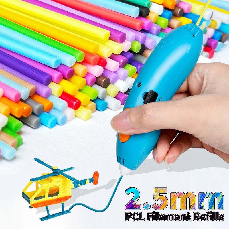 PCL2.5mm 소모품 110개 저온 3D 프린팅 펜 리필, 다양한 색상의 소모품