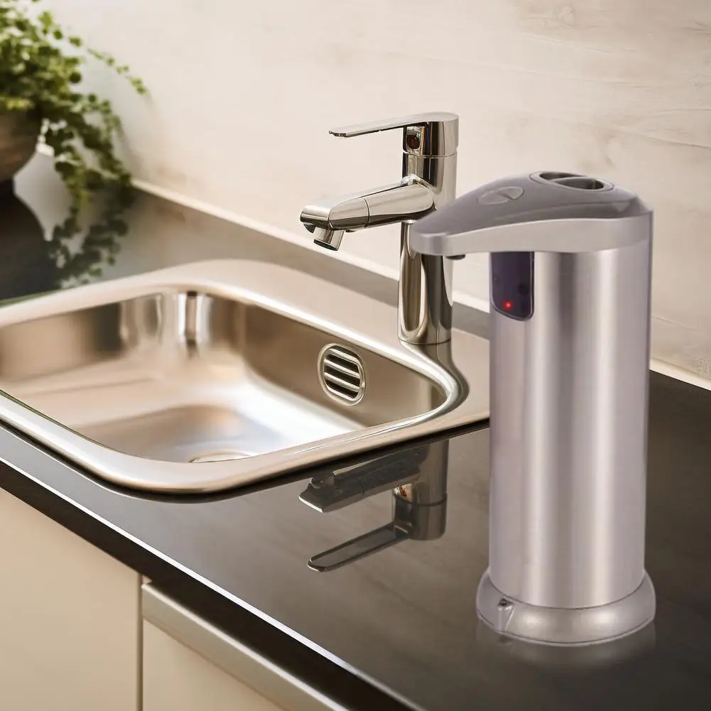 

Kitchen Soap Dispenser Touchless Stainless Steel Soap Dispenser Adjustable Volume 3 Modes for Bathroom Free Standing Touchless