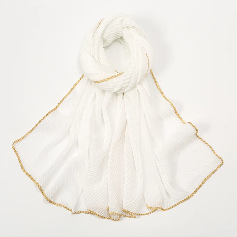 Schlichte grundlegende Design Falten Goldkette Viskose Hijab Schals Dame solide Wickel Stirnband Pashmina gestohlen Turban muslimischen Sjaal 165*65cm – Detail 7