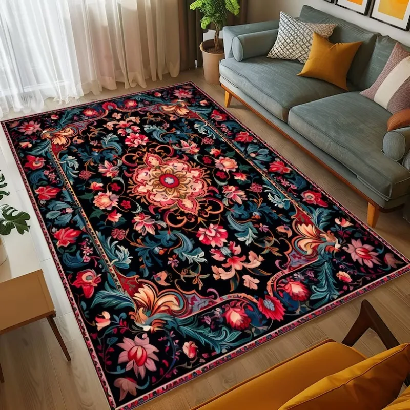 Boho Deco Living Room Carpet Elegant Print Bedroom Cloakroom Chic Soft Floor Mat Lounge Area Tea Table Plush Rug Ковер Tapis 러그 2