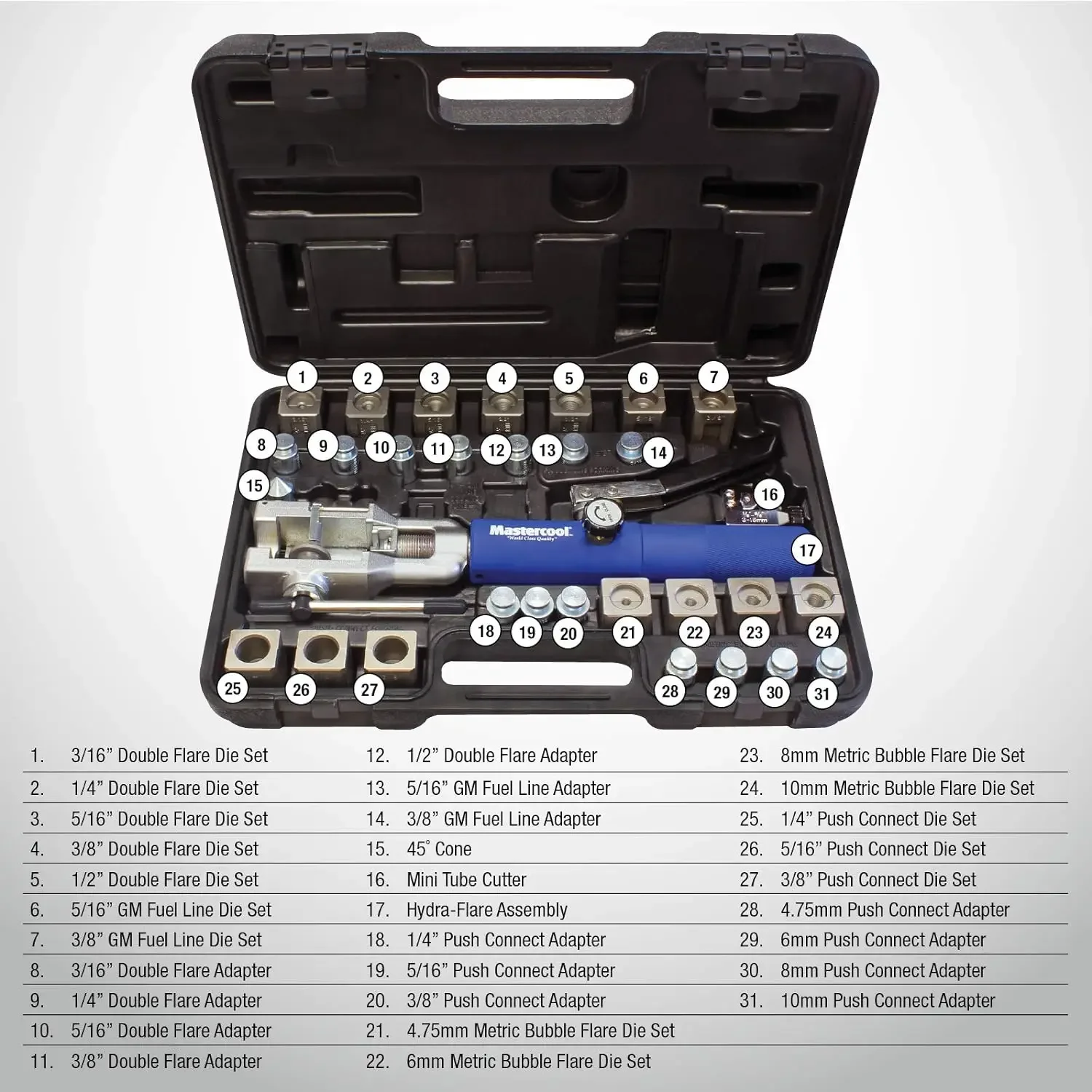 72475-PRC Universal Hydraulic Flaring Tool Set with Tube Cutter, Blue and Silver