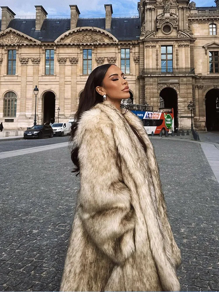 Luxury Fluffy Women Faux Fur Overcoat Fashion Lapel Long Sleeve Pockets Cardigan Jacket Winter Female Chic Thick Streetwear 2024 2