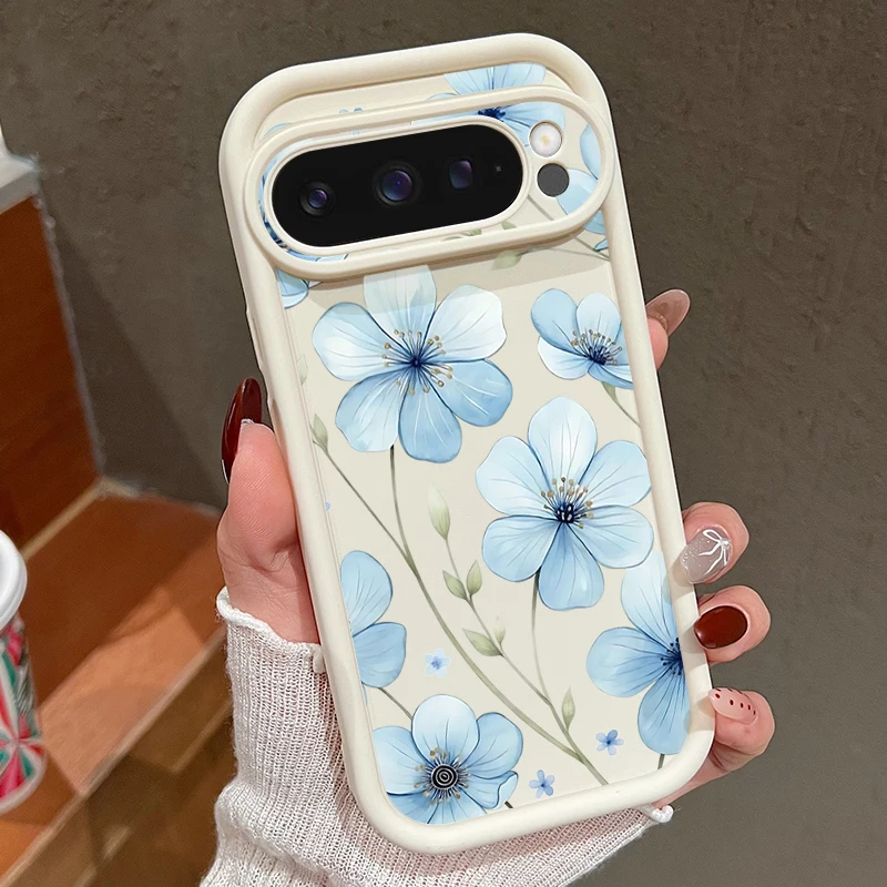 Light Blue Flower Printed Shockproof TPU Silicone Phone Case