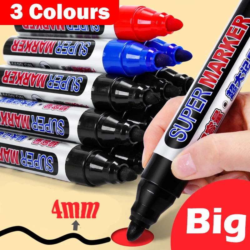 

1pcs Big Waterproof Marker Pen 4mm Write Point Poster Oil Advertising/Graffiti Mark Pen Black Red Blue Paint Markers