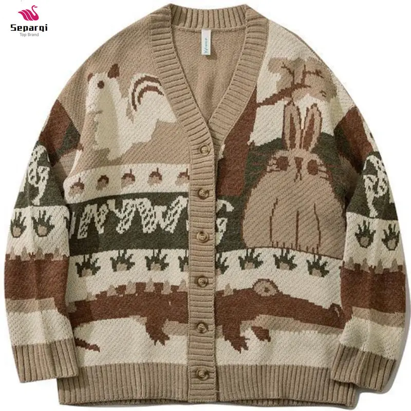 

Винтажный Кардиган, Свитер оверсайз, новый мультяшный вязаный свитер в японском стиле Харадзюку, пуловер в стиле хип-хоп, уличная одежда, свободные трикотажные топы