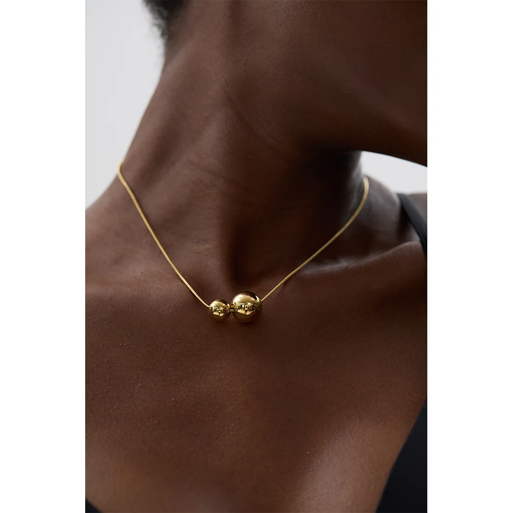 Yhpup Stainless Steel Round Ball Beads Pendant Necklace