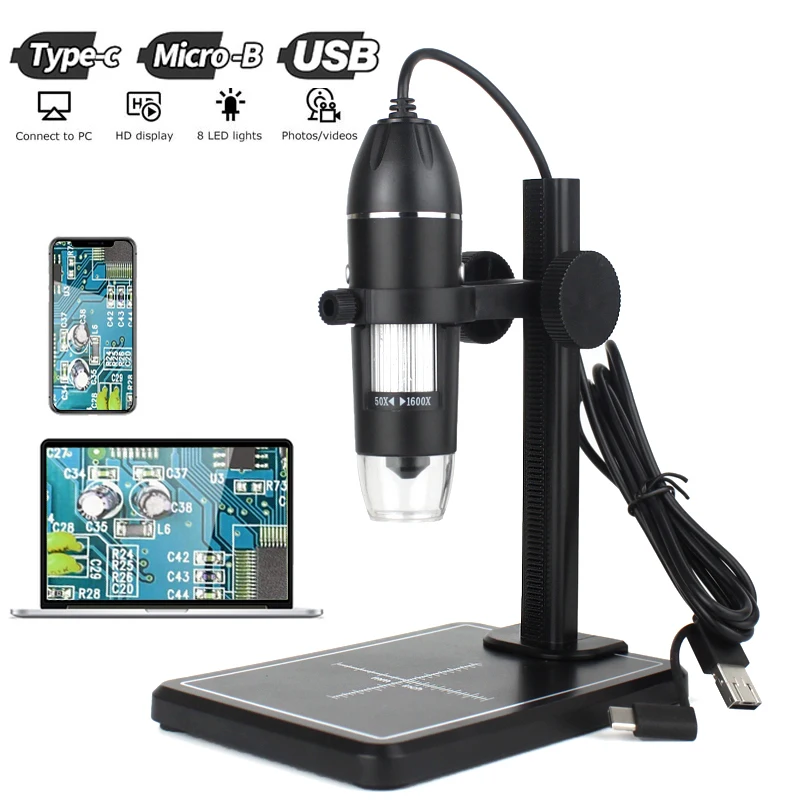 Generic Microscope numérique USB 1600X 8 LED avec support en métal à prix  pas cher