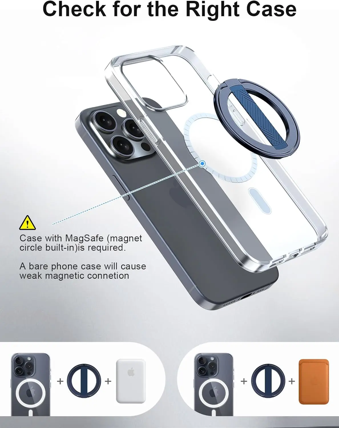 EWA 2세대 [MagSafe 호환] 교체 가능한 실리콘 핑거 스트랩이 포함된 휴대폰 그립 스탠드 탈착식 자석 링 홀더