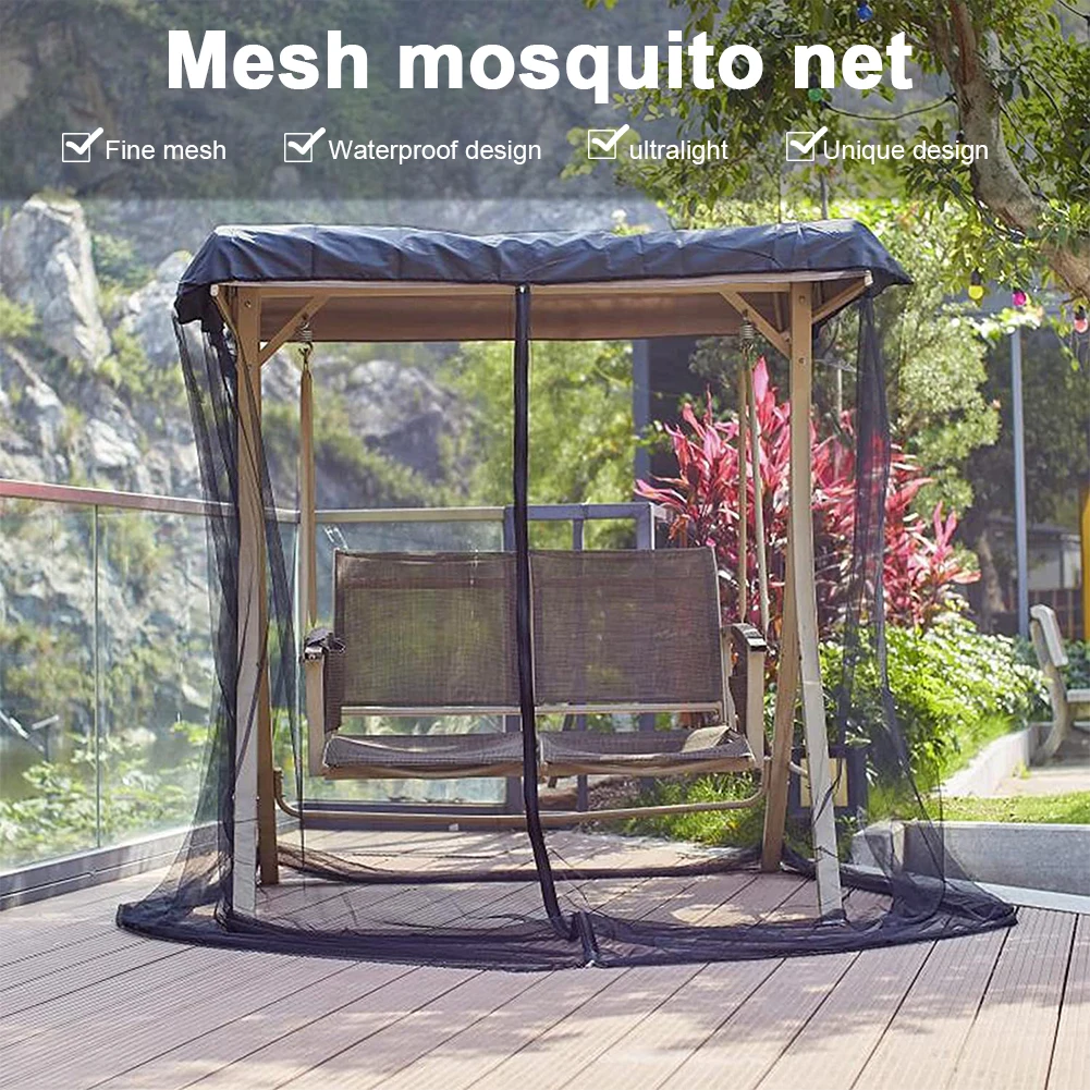 Patio Swing Mosquito Netting Waterproof Swing Chair Mesh Net Zipper Closure Rectangle Netting Curtain for Swing Chair