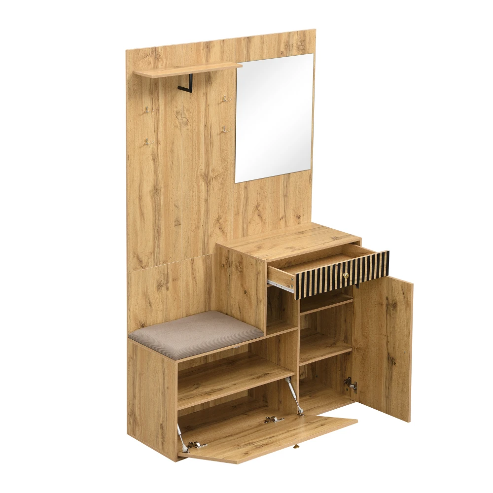Kleiderschrank-Set, Flur-Kleiderschrank mit Spiegel und Kissen, Flur-Kleiderschrank, Flur- und Bodenschrank-Paneele, Schuhschrank – Detail 16