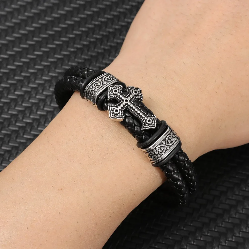 Brazalete De Cuero Vacuno Minimalista Para Hombre, 3 Capas, Accorios