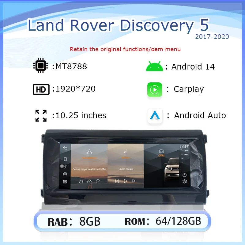 10,25 pulgadas para Land Rover Discovery 5 L462 pantalla Samrt reproductor multimedia automotriz Panel de CA Radio Carplay Android Auto completamente táctil 2
