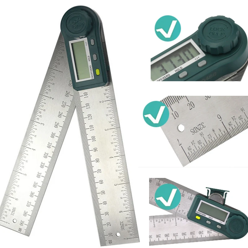 200/300/500mm 스테인레스 스틸 디지털 각도 측정기 목공용 제로잉 및 잠금 기능이 있는 디지털 각도기