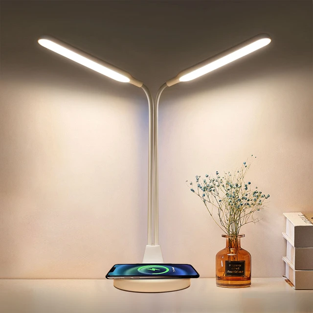 LED Double-Head Desk Lamp，32PCS LED Lights Battery Operated Table Lamp With  USB Charging Eye Protection Lights For Home/Office