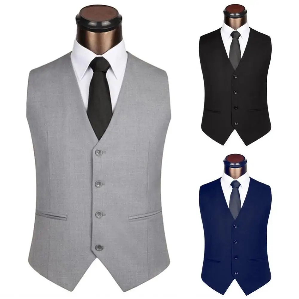 The New Dress Vests For Men Solid Color Single-breasted Slim-fit Mens Suit Vest Male Waistcoat Gilet Homme Casual Sleeveles