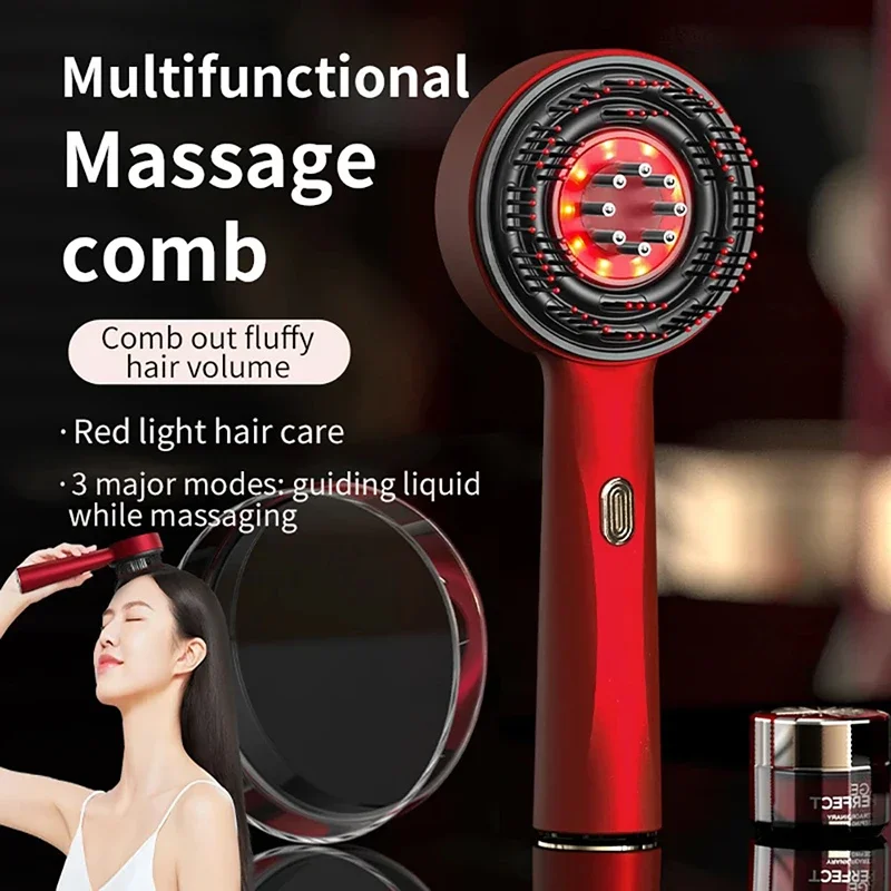 3 Modes Electric Vibration Massage Comb Red Light Therapy Hair Growth Massage Scalp Brush Oil Liquid Applicator Head Massager