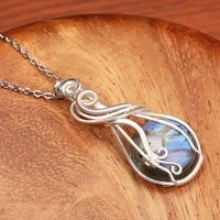 Labradorite arc-en-ciel pierre de lune pendentif en pierre précieuse fil de cuivre enveloppé Labradorite bijoux Labradorite collier avec chaîne et boîte 6