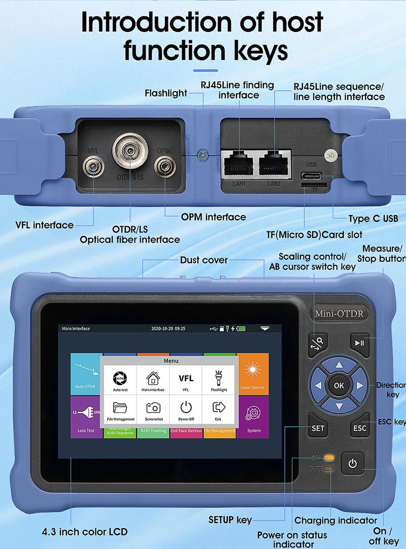 AUA800U/800A 100KM OTDR 24/22dB Touch Screen Optical Time Domain Reflectometer F