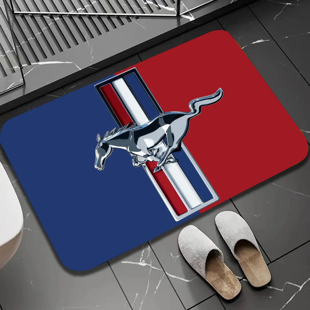M-Mustang Car Logo Printed Floor Mat Home Bedroom Kitchen Non-slip Floor Rug, Absorbent Anti-fouling Door Mats 6